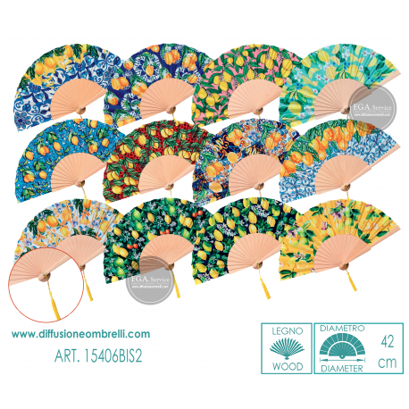 VENTAGLIO LEGNO E TESSUTO, STAMPE CON LIMONI, DIAM. 42 CM ART.15406 BIS-NEW