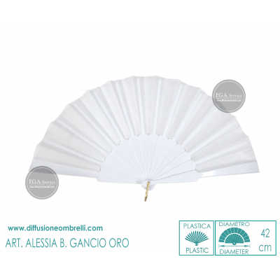 VENTAGLIO PLASTICA E TESSUTO BIANCO GANCIO ORO