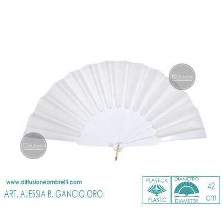 VENTAGLIO PLASTICA E TESSUTO BIANCO GANCIO ORO