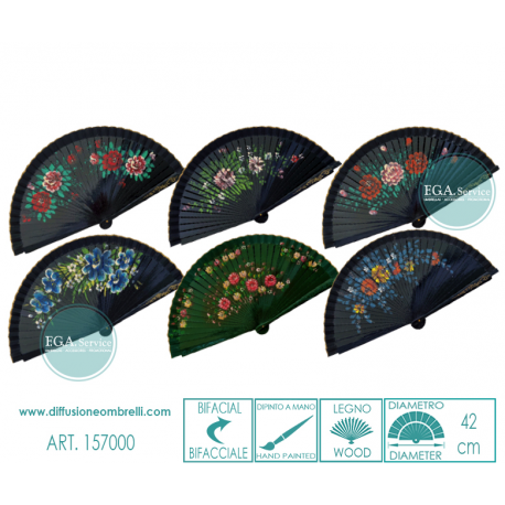 VENTAGLIO BIFACCIALE LEGNO FIORI DIAM. 42 CM ART.157000
