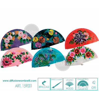 VENTAGLIO LEGNO DIPINTO A MANO FIORI ART. 159001