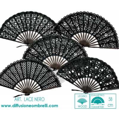 VENTAGLIO LEGNO E PIZZO ART.LACE NERO